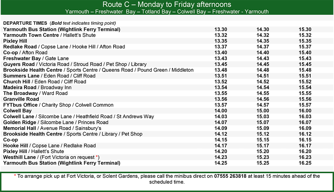 Route C FYT Bus, Freshwater, Yarmouth & Totland Bus Service